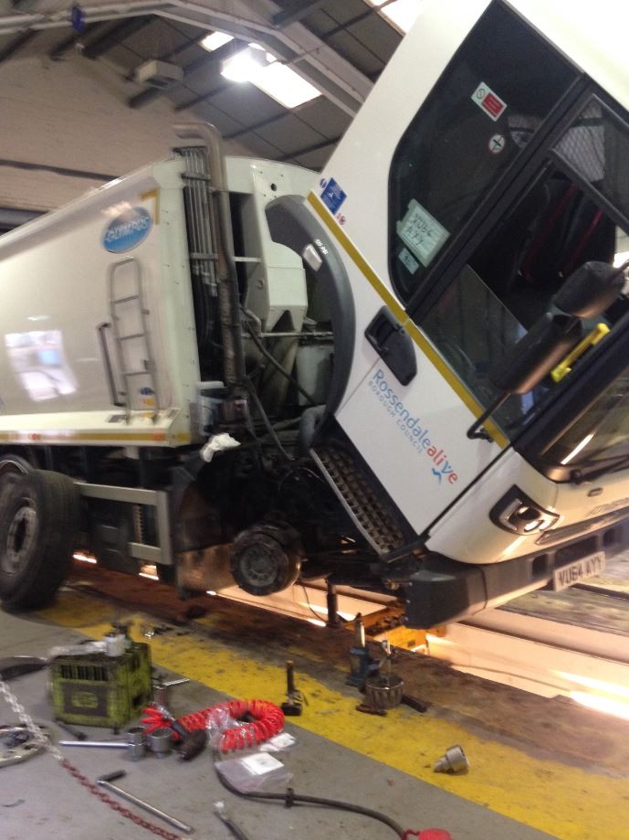 Our Ops Team doing essential servicing to ensure our fleet of bin wagons are roadworthy and legal