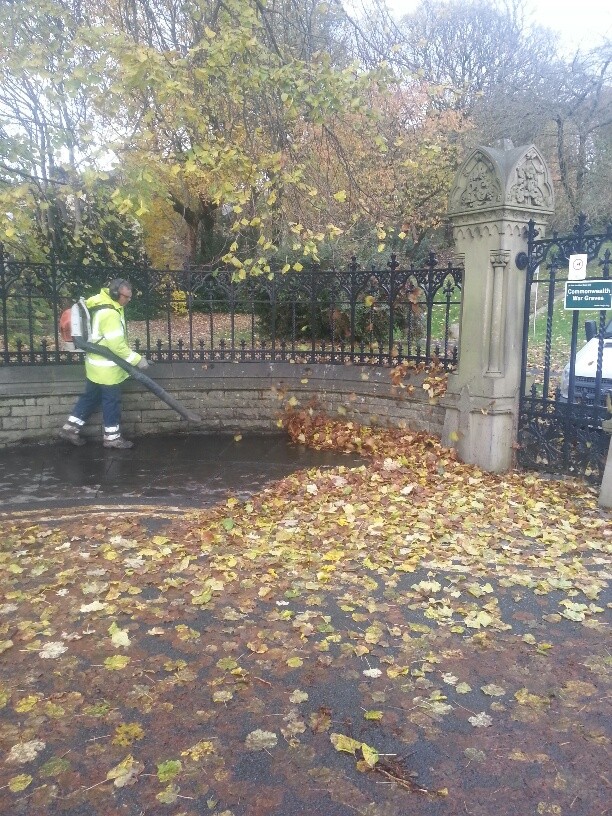 Our Cemetery Team have been clearing leaves in Rawtenstall cemetery entrance before the Blessing of the Graves on Sunday 20.11.2016 