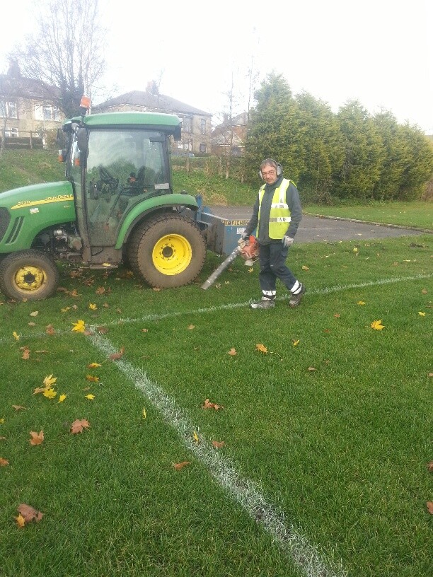 Our Parks &amp; Open Spaces Team have been clearing leaves away on St Peters Playing field, prior to over marking the football pitches 