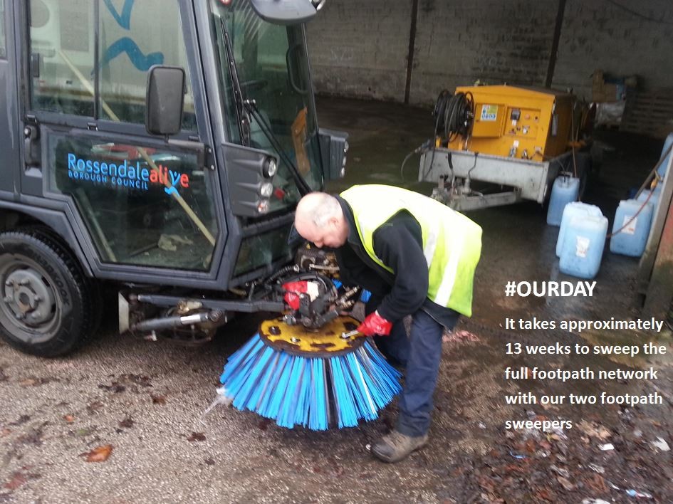 One of our Street Cleansing Operatives changing the brushes on our footpath sweeper