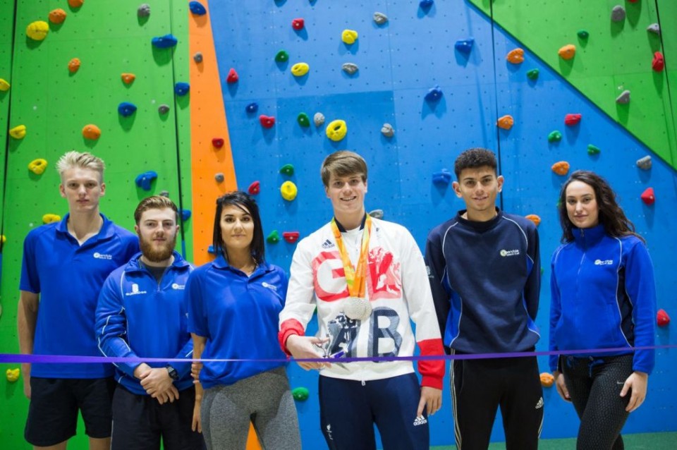 Double Silver Medal Paralympian Tom Hamer with Rossendale Leisure Trust Staff at the Grip & Go facility